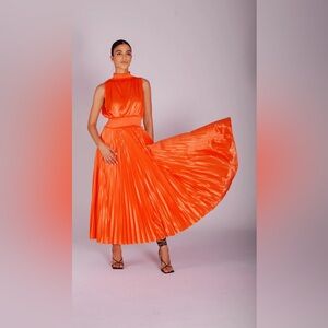 Nanette Lepore Women's Smocked High Neck Pleated Maxi Dress Orange
